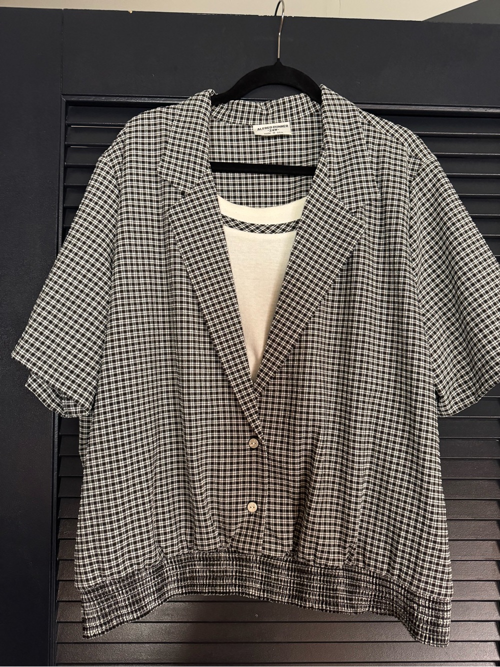 Alfred Dunner Woman 24W Black White Plaid Layered Look Blouse